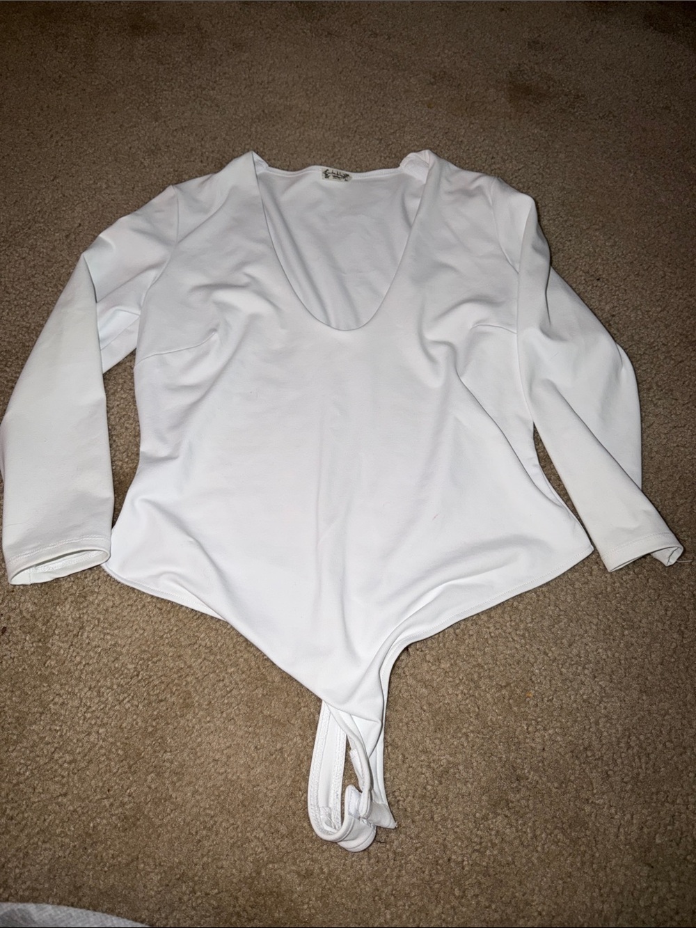 White Long-Sleeve Scoop Neck Bodysuit - Unbranded